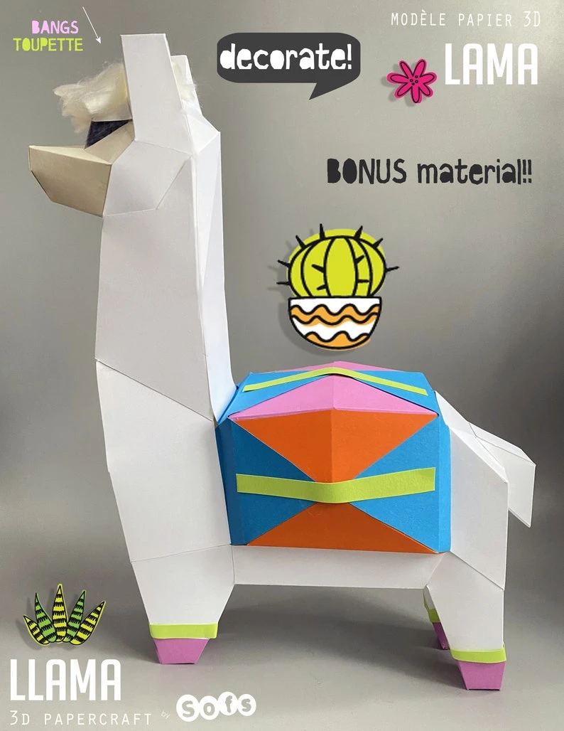 Llama 3D Papercraft Fun Llama Lowpoly Paper PDF digital file template and instructions for this DIY Paper Paper Sculpture.