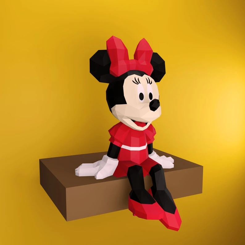 Papercraft Minnie mouse, Pdf format compatible with cricut and cameo, digital template, 3D, paper, origami, pepakura