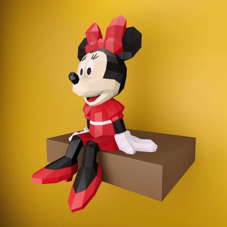 Papercraft Minnie mouse, Pdf format compatible with cricut and cameo, digital template, 3D, paper, origami, pepakura