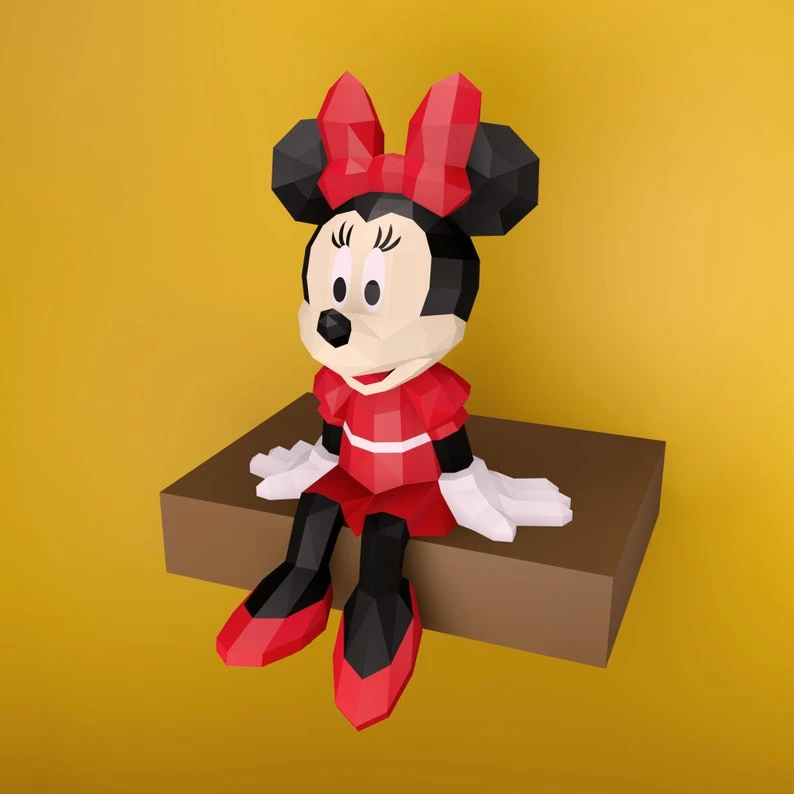 Papercraft Minnie mouse, Pdf format compatible with cricut and cameo, digital template, 3D, paper, origami, pepakura