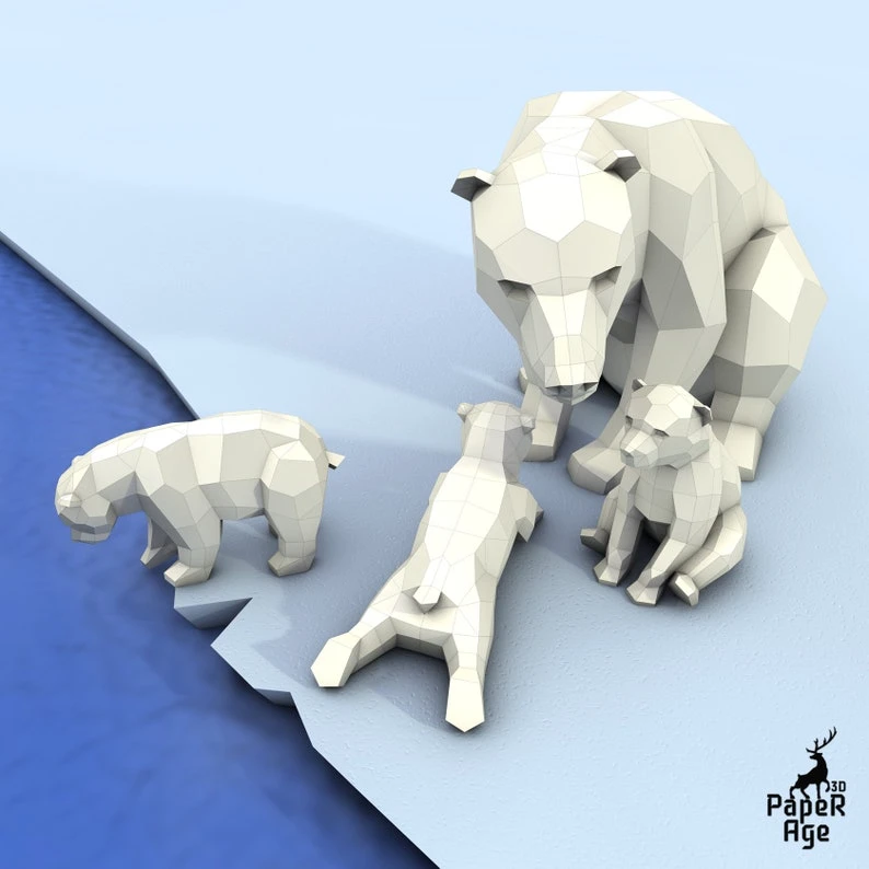 Polar Bear, little bear, Polar Bear, Papercraft, Pepakura, Lowpoly Low Polygon 3D Papercraft handmade Paper Sculptures DIY origami Design