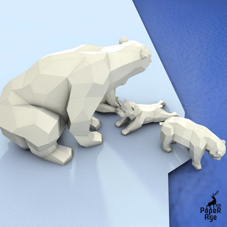 Polar Bear, little bear, Polar Bear, Papercraft, Pepakura, Lowpoly Low Polygon 3D Papercraft handmade Paper Sculptures DIY origami Design