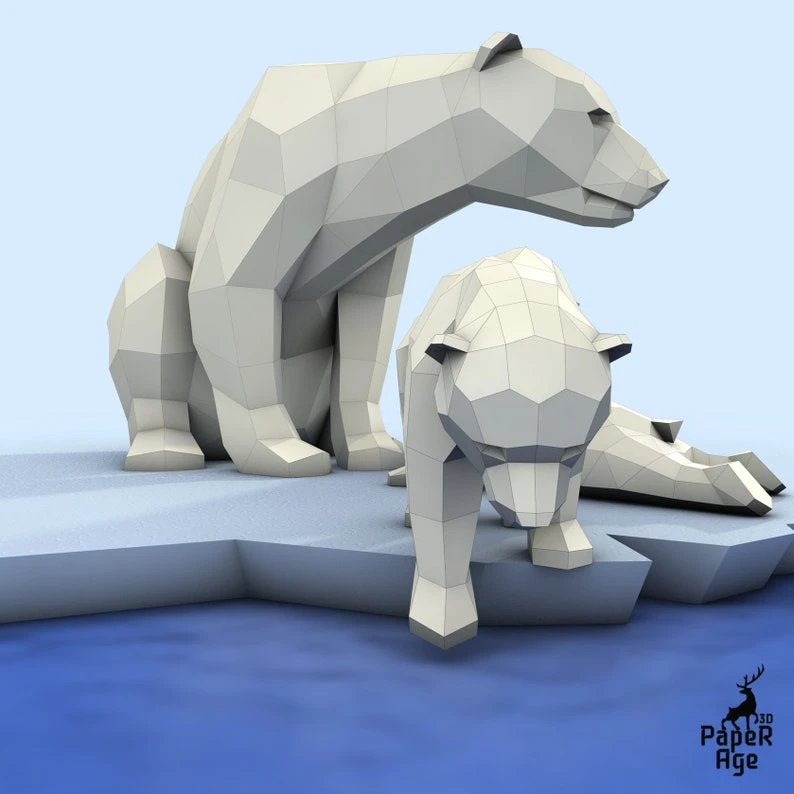 Polar Bear, little bear, Polar Bear, Papercraft, Pepakura, Lowpoly Low Polygon 3D Papercraft handmade Paper Sculptures DIY origami Design