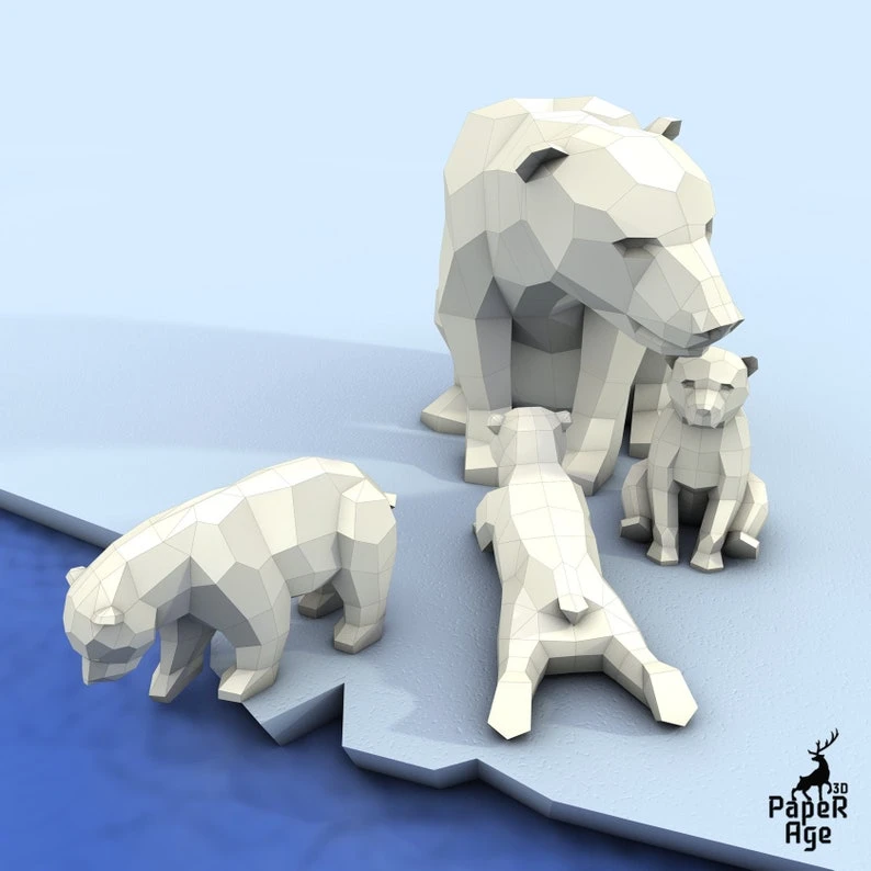 Polar Bear, little bear, Polar Bear, Papercraft, Pepakura, Lowpoly Low Polygon 3D Papercraft handmade Paper Sculptures DIY origami Design