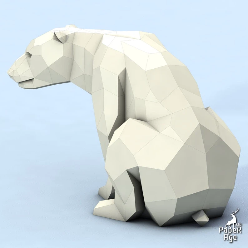 Polar Bear, White Bear, Polar Bear, Papercraft, Pepakura, Lowpoly, Low Polygon 3D Papercraft handmade Paper Sculptures DIY origami Design