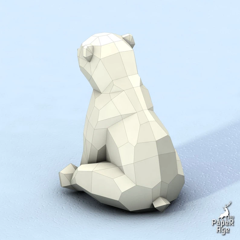 Polar Bear, White Bear, little bear, Papercraft, Pepakura, Lowpoly, Low Polygon, 3D Papercraft, handmade Paper Sculptures DIY origami Design