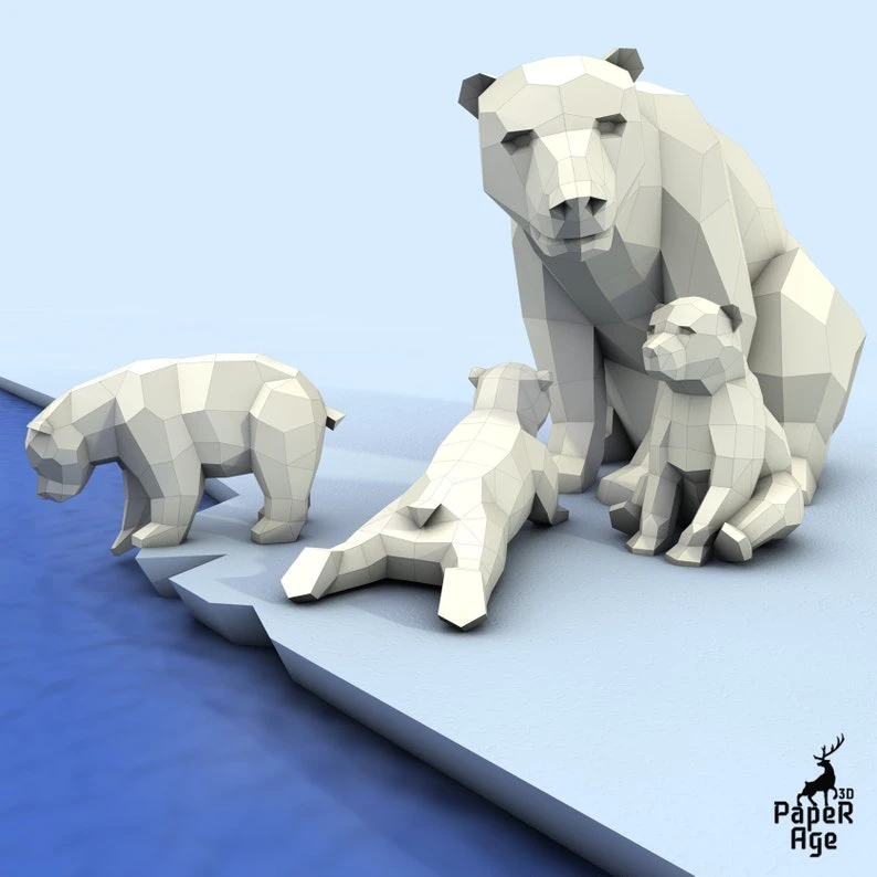 Polar Bear, little bear, Polar Bear, Papercraft, Pepakura, Lowpoly Low Polygon 3D Papercraft handmade Paper Sculptures DIY origami Design