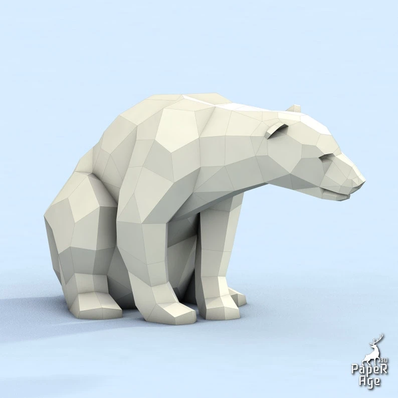 Polar Bear, White Bear, Polar Bear, Papercraft, Pepakura, Lowpoly, Low Polygon 3D Papercraft handmade Paper Sculptures DIY origami Design