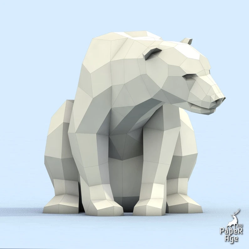 Polar Bear, White Bear, Polar Bear, Papercraft, Pepakura, Lowpoly, Low Polygon 3D Papercraft handmade Paper Sculptures DIY origami Design