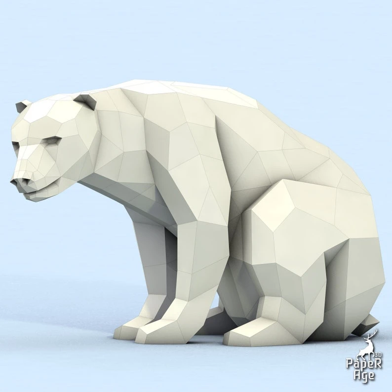 Polar Bear, White Bear, Polar Bear, Papercraft, Pepakura, Lowpoly, Low Polygon 3D Papercraft handmade Paper Sculptures DIY origami Design