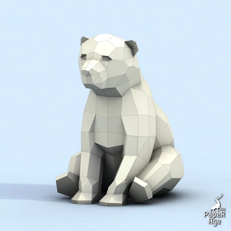 Polar Bear, White Bear, little bear, Papercraft, Pepakura, Lowpoly, Low Polygon, 3D Papercraft, handmade Paper Sculptures DIY origami Design