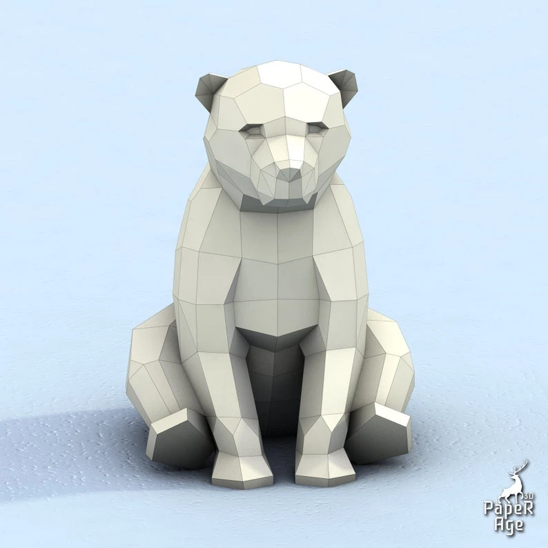 Polar Bear, White Bear, little bear, Papercraft, Pepakura, Lowpoly, Low Polygon, 3D Papercraft, handmade Paper Sculptures DIY origami Design