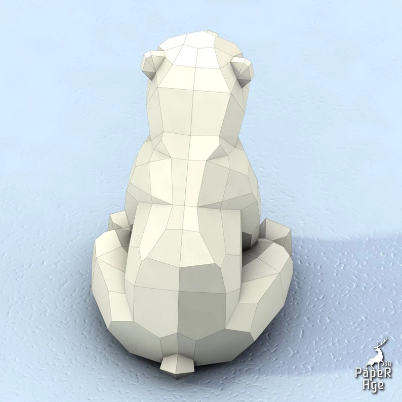 Polar Bear, White Bear, little bear, Papercraft, Pepakura, Lowpoly, Low Polygon, 3D Papercraft, handmade Paper Sculptures DIY origami Design