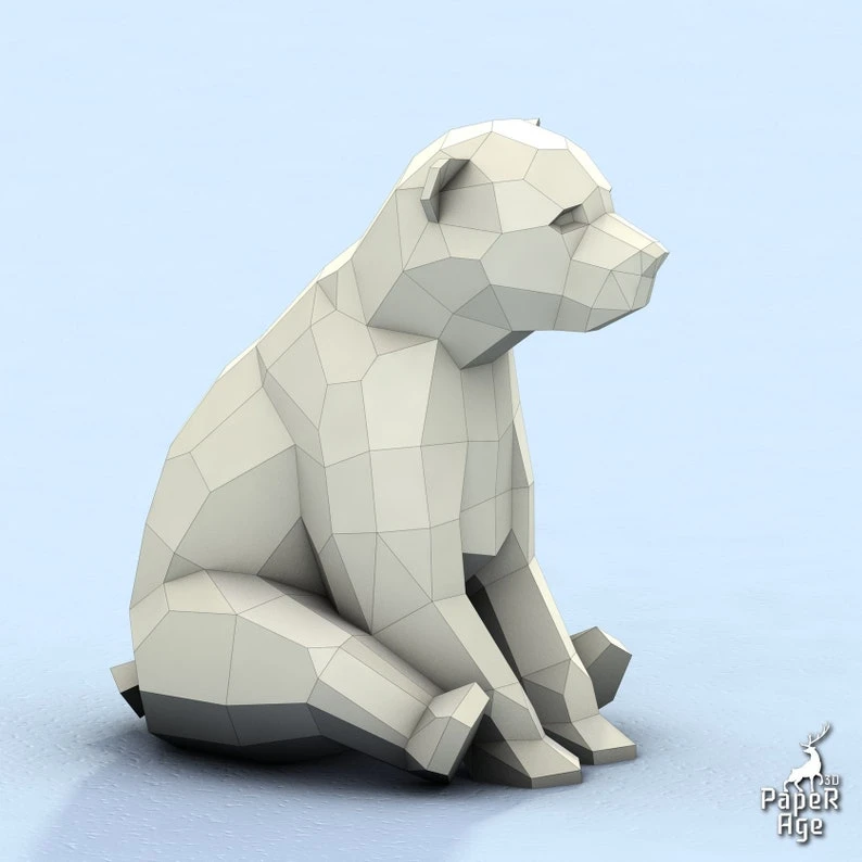 Polar Bear, White Bear, little bear, Papercraft, Pepakura, Lowpoly, Low Polygon, 3D Papercraft, handmade Paper Sculptures DIY origami Design