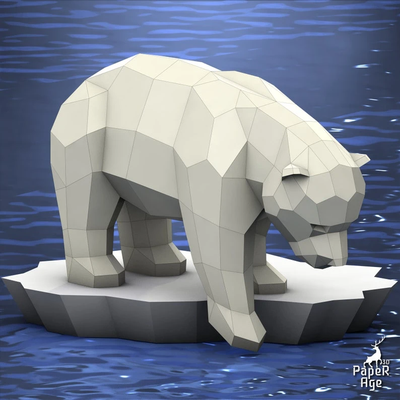 Polar Bear, White Bear, little bear, Papercraft, Pepakura, Lowpoly, Low Polygon, 3D Papercraft, handmade Paper Sculptures DIY origami Design