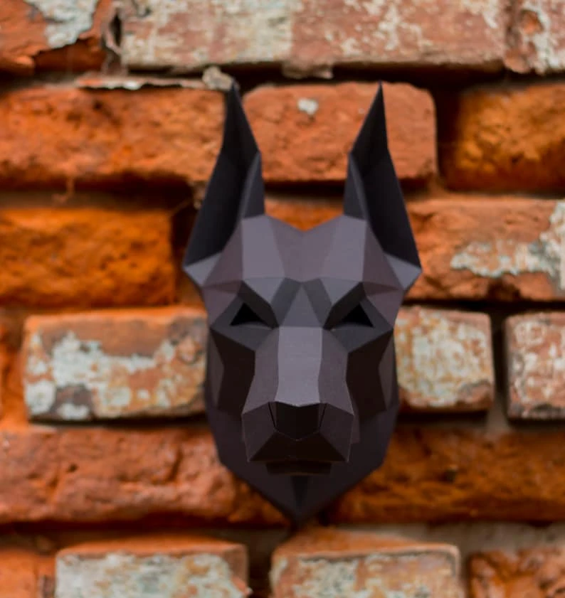 Papercraft 3D DOBERMAN NEW head pepakura pdf template Low polygonal Paper Sculpture Diy gift Decor home office animal trophy art