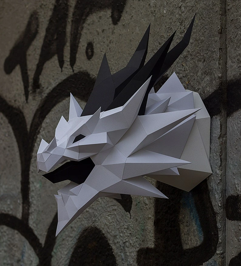 Papercraft 3d DRAGON sculpture pepakura skyrim SMAUG from the lotr or DROGON game of trhones low poly wall decor pdf template diy Wyvern art