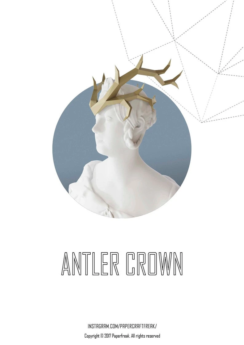 Papercraft ANTLERS CROWN halloween pepakura forest queen 3D Low Poly Paper Sculpture DIY gift for carnival party pattern template polygonal