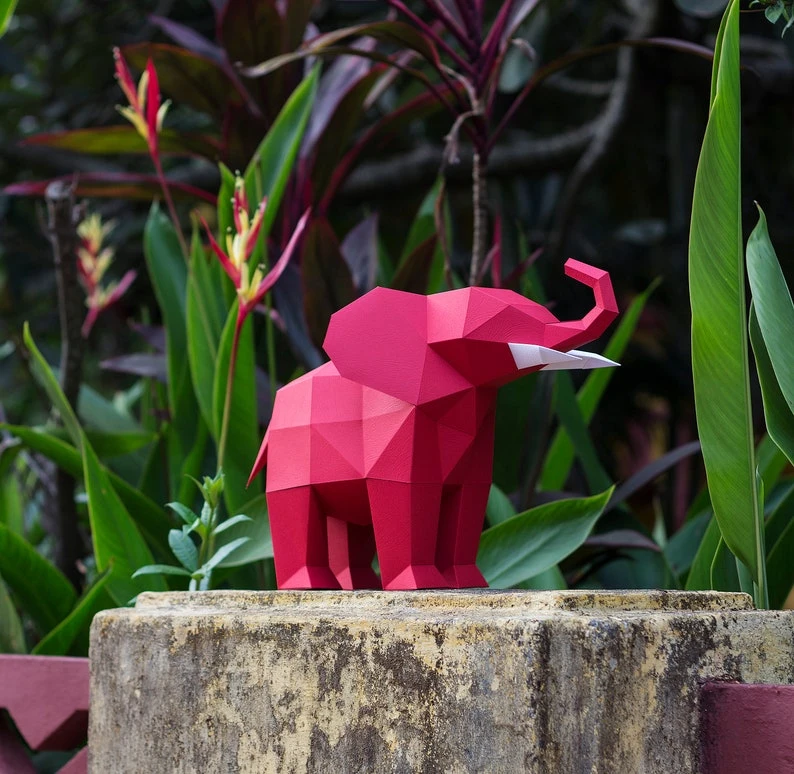 Papercraft 3D ELEPHANT SMALL Low Poly Paper Sculpture DIY gift Decor for home nursery office pepakura pattern template handmade kids animals