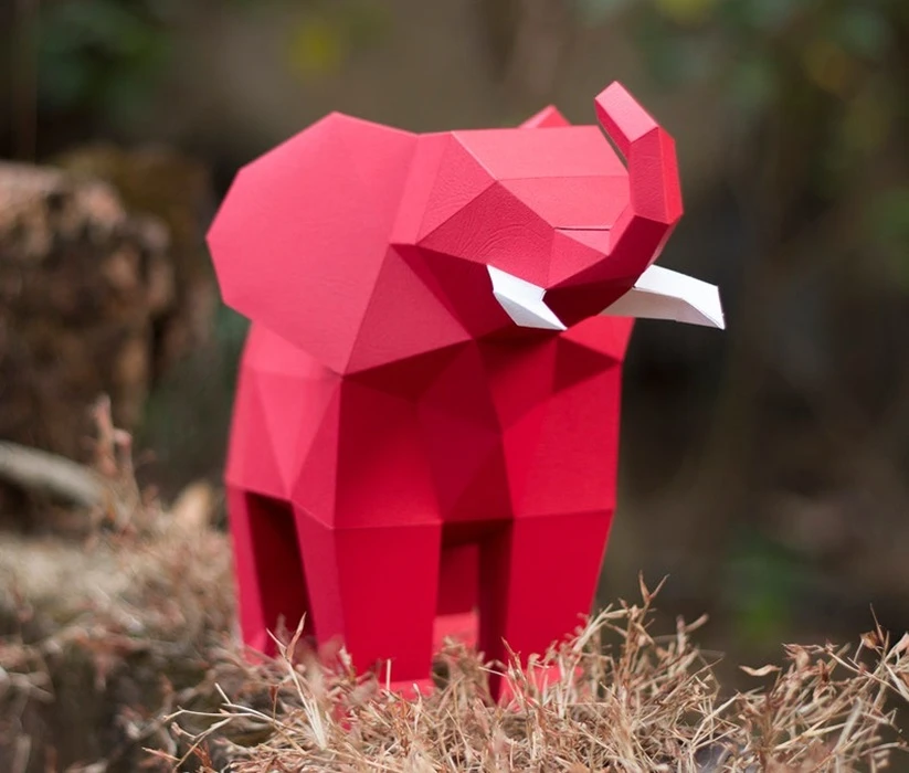 Papercraft 3D ELEPHANT SMALL Low Poly Paper Sculpture DIY gift Decor for home nursery office pepakura pattern template handmade kids animals