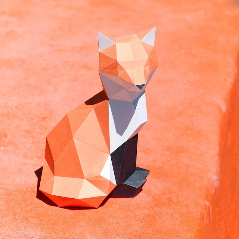 Papercraft 3D SMALL FOX Low Poly Paper Sculpture DIY gift Decor for home and office pepakura pattern template handmade animals chanterelle