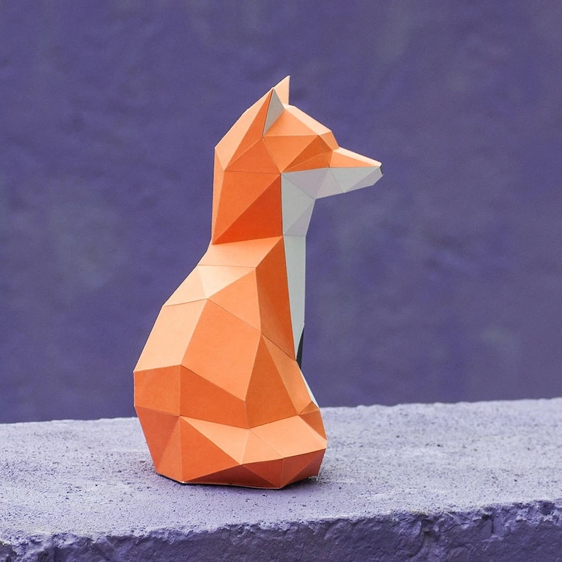 Papercraft 3D SMALL FOX Low Poly Paper Sculpture DIY gift Decor for home and office pepakura pattern template handmade animals chanterelle