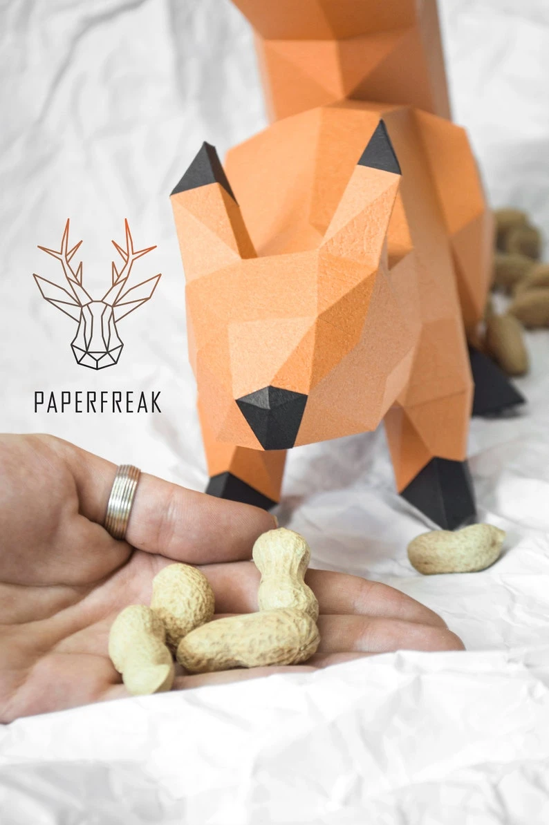 Papercraft 3d SQUIRREL 3D type 1 Low Poly Paper Sculpture DiY gift Decor for home office pepakura pattern template handmade animals dog