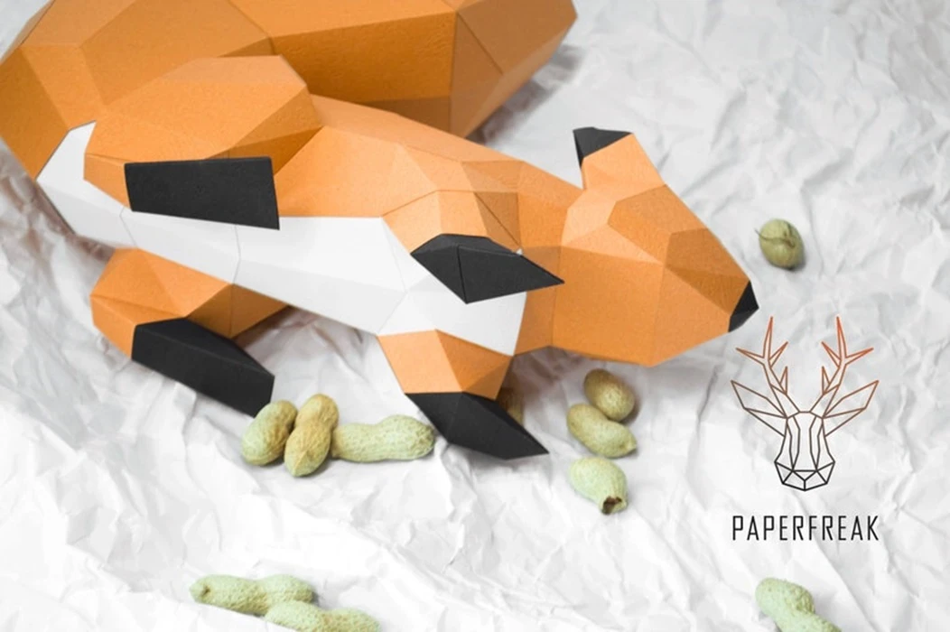 Papercraft 3d SQUIRREL 3D type 1 Low Poly Paper Sculpture DiY gift Decor for home office pepakura pattern template handmade animals dog