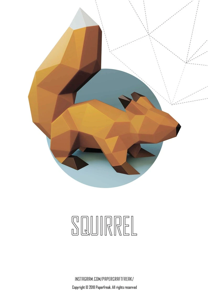 Papercraft 3d SQUIRREL 3D type 1 Low Poly Paper Sculpture DiY gift Decor for home office pepakura pattern template handmade animals dog