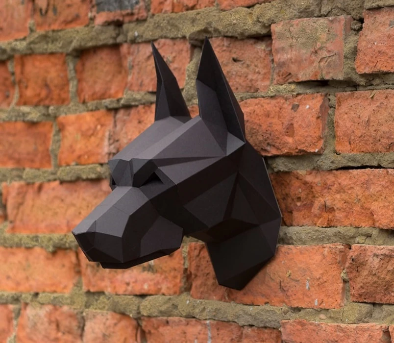 Papercraft 3D DOBERMAN NEW head pepakura pdf template Low polygonal Paper Sculpture Diy gift Decor home office animal trophy art