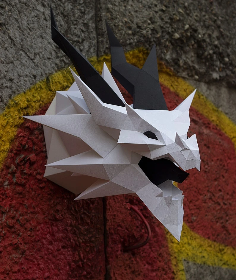 Papercraft 3d DRAGON sculpture pepakura skyrim SMAUG from the lotr or DROGON game of trhones low poly wall decor pdf template diy Wyvern art