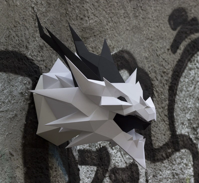 Papercraft 3d DRAGON sculpture pepakura skyrim SMAUG from the lotr or DROGON game of trhones low poly wall decor pdf template diy Wyvern art