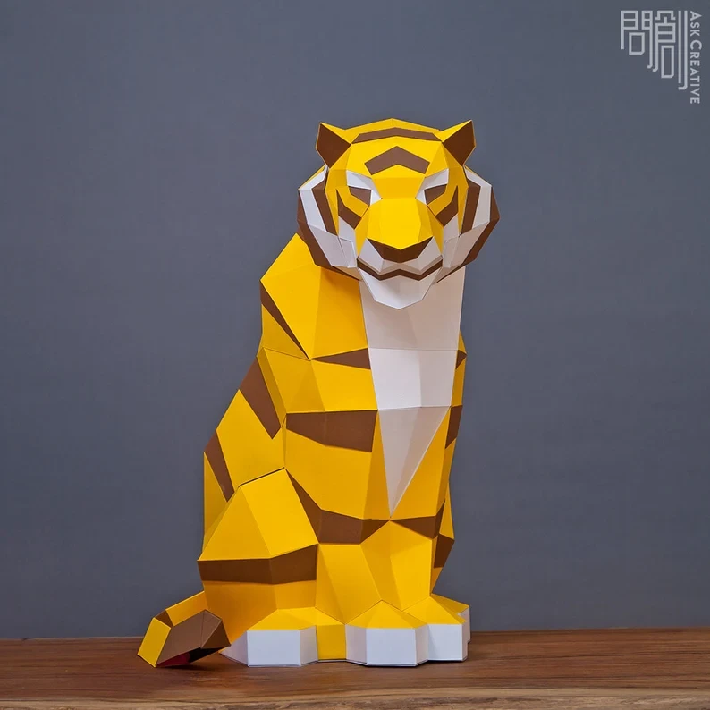 Bengal Tiger paper model ,Papercraft , DIY , Low poly , PDF Papercraft , Tiger Model , Tiger low poly , Tiger