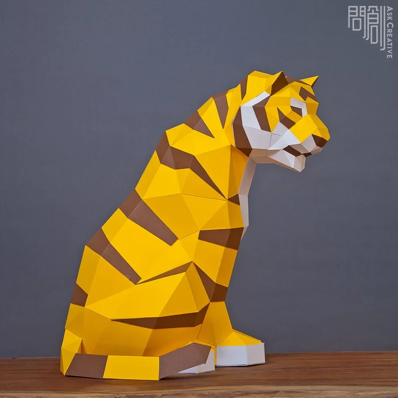 Bengal Tiger paper model ,Papercraft , DIY , Low poly , PDF Papercraft , Tiger Model , Tiger low poly , Tiger