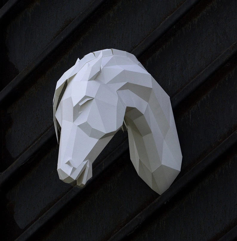 Papercraft 3D ARABIAN HORSE HEAD 3 Low Poly unicorn Paper Sculpture DiY gift wall Decor home nursery pepakura pattern template kids animals