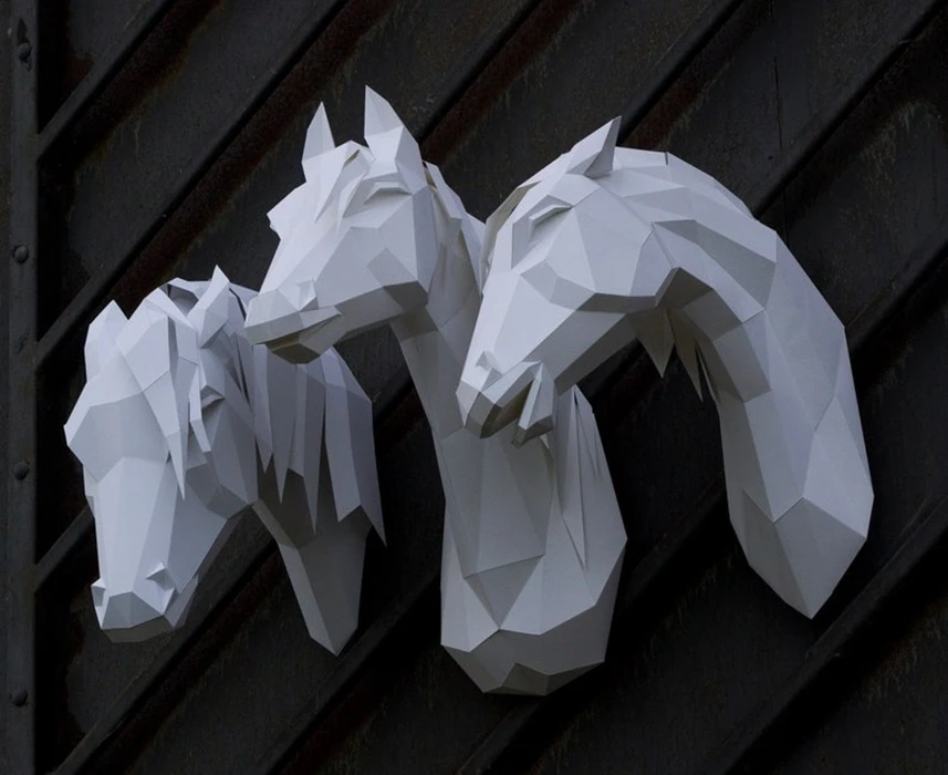 Papercraft 3D ARABIAN HORSE HEAD 3 Low Poly unicorn Paper Sculpture DiY gift wall Decor home nursery pepakura pattern template kids animals