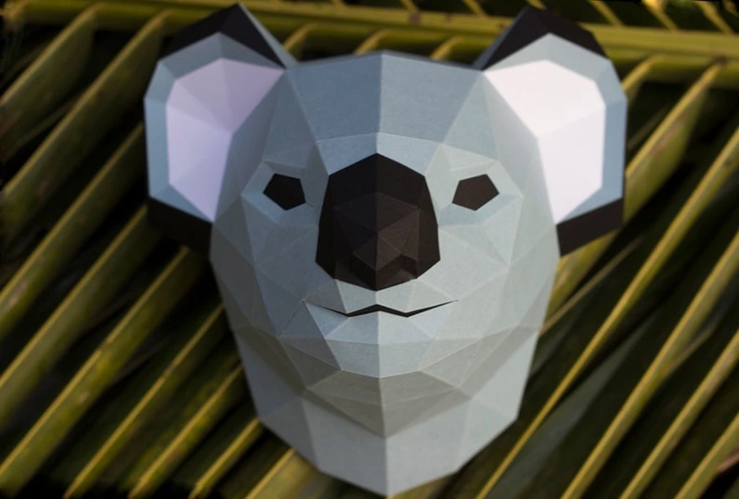 Papercraft 3D KOALA HEAD pepakura Low Poly Paper Sculpture DIY gift Decor for home and office pattern template animal trophy polygonal