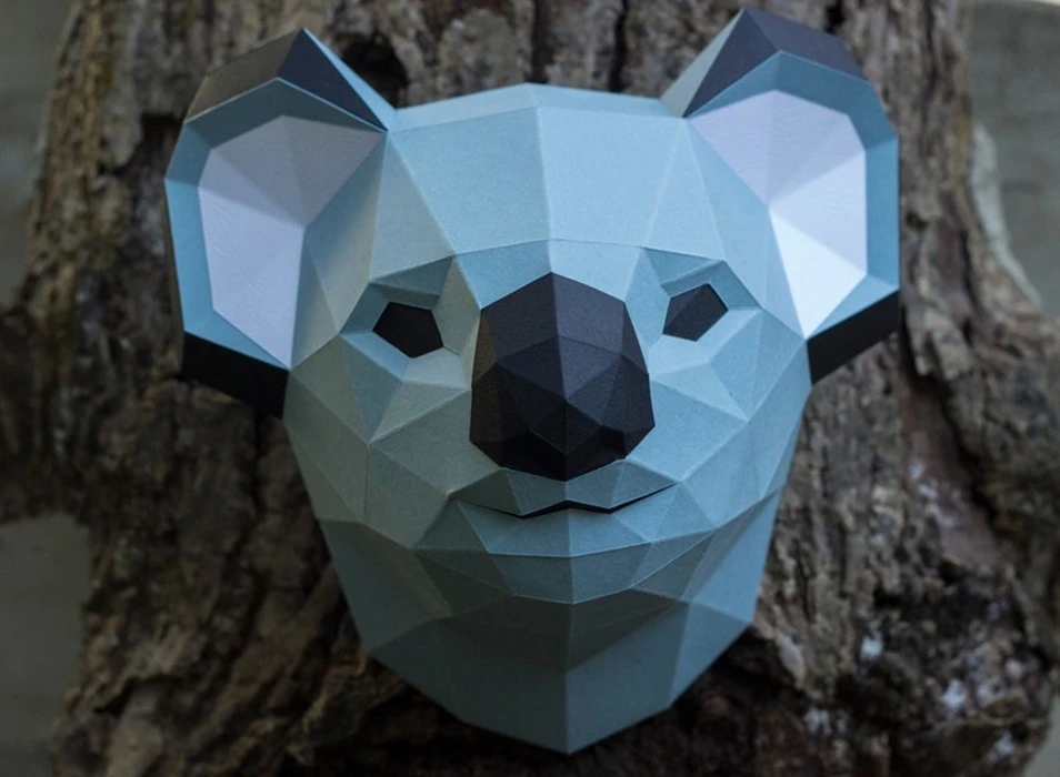 Papercraft 3D KOALA HEAD pepakura Low Poly Paper Sculpture DIY gift Decor for home and office pattern template animal trophy polygonal