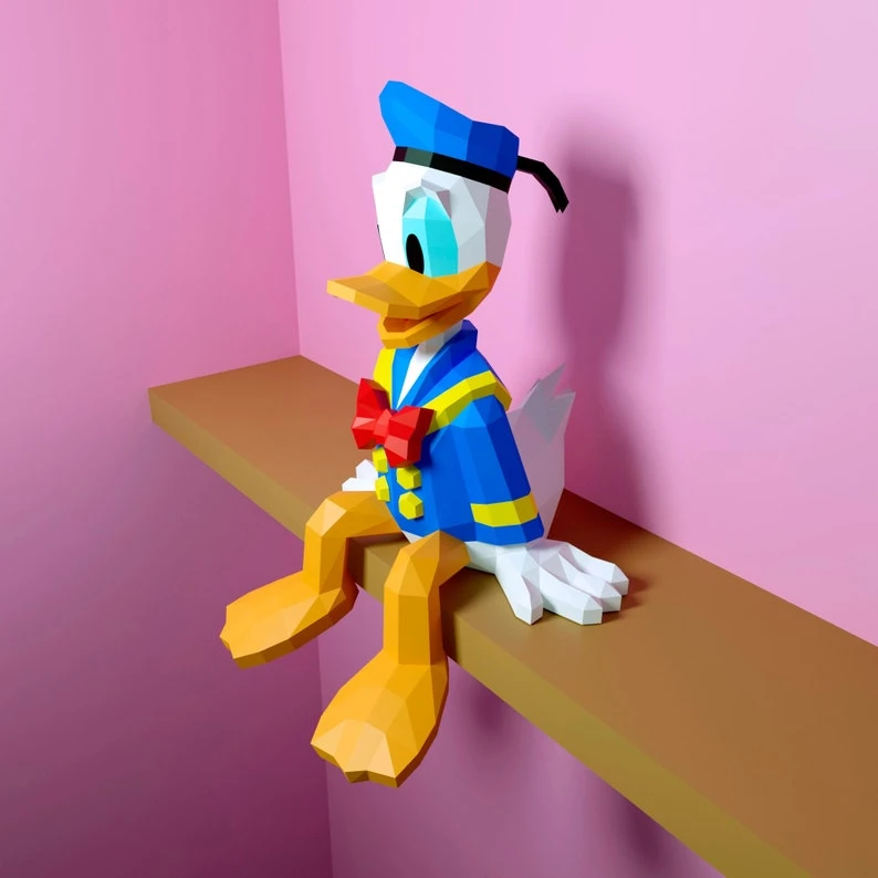 Papercraft Donald Duck, DIY PDF, SVG, DXF, Low Poly, origami, Pepakura, Paper Model, 3D