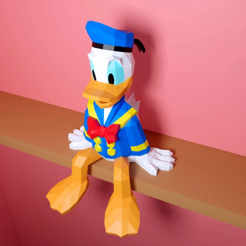 Papercraft Donald Duck, DIY PDF, SVG, DXF, Low Poly, origami, Pepakura, Paper Model, 3D