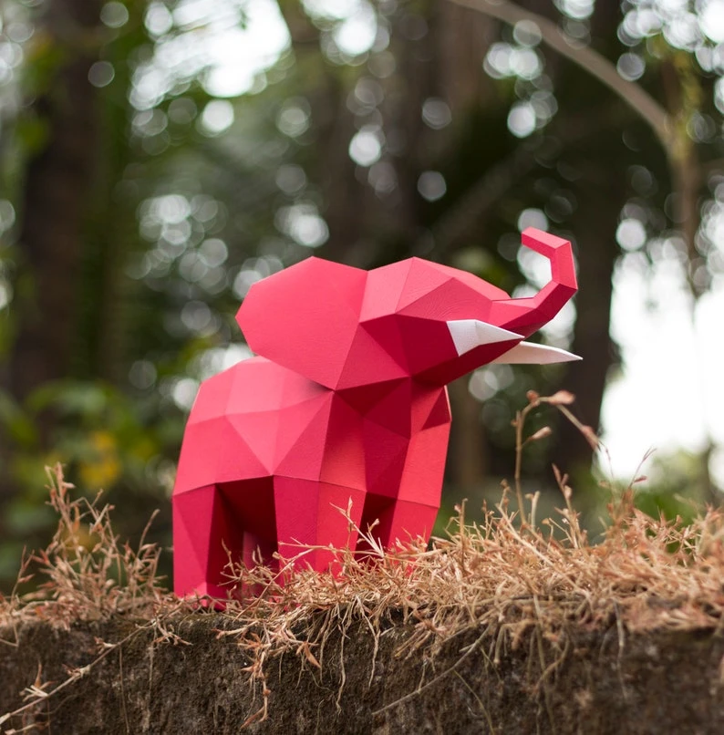 Papercraft 3D ELEPHANT SMALL Low Poly Paper Sculpture DIY gift Decor for home nursery office pepakura pattern template handmade kids animals