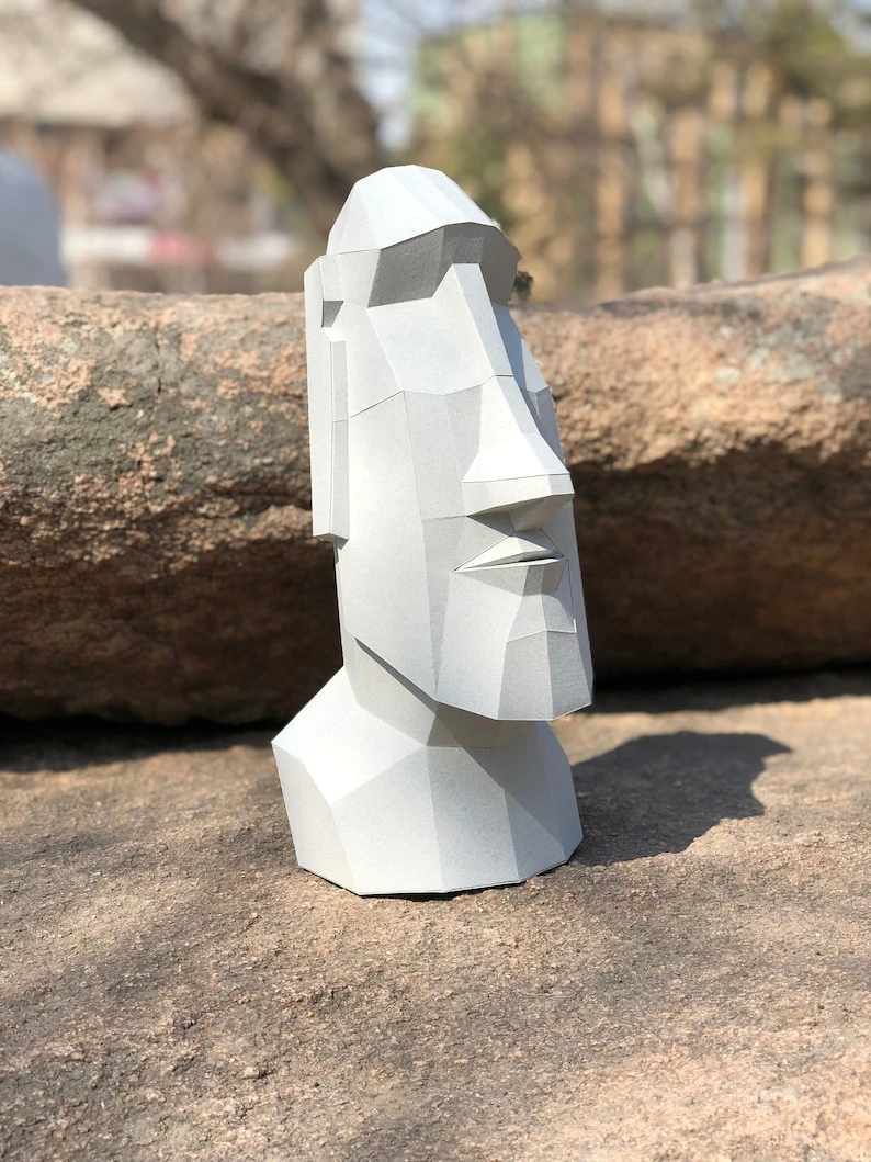 Papercraft 3D MOAI STONE STATUE Rapa Nui Easter Island pepakura pdf template art Low polygonal Paper Sculpture Diy gift Decor home office