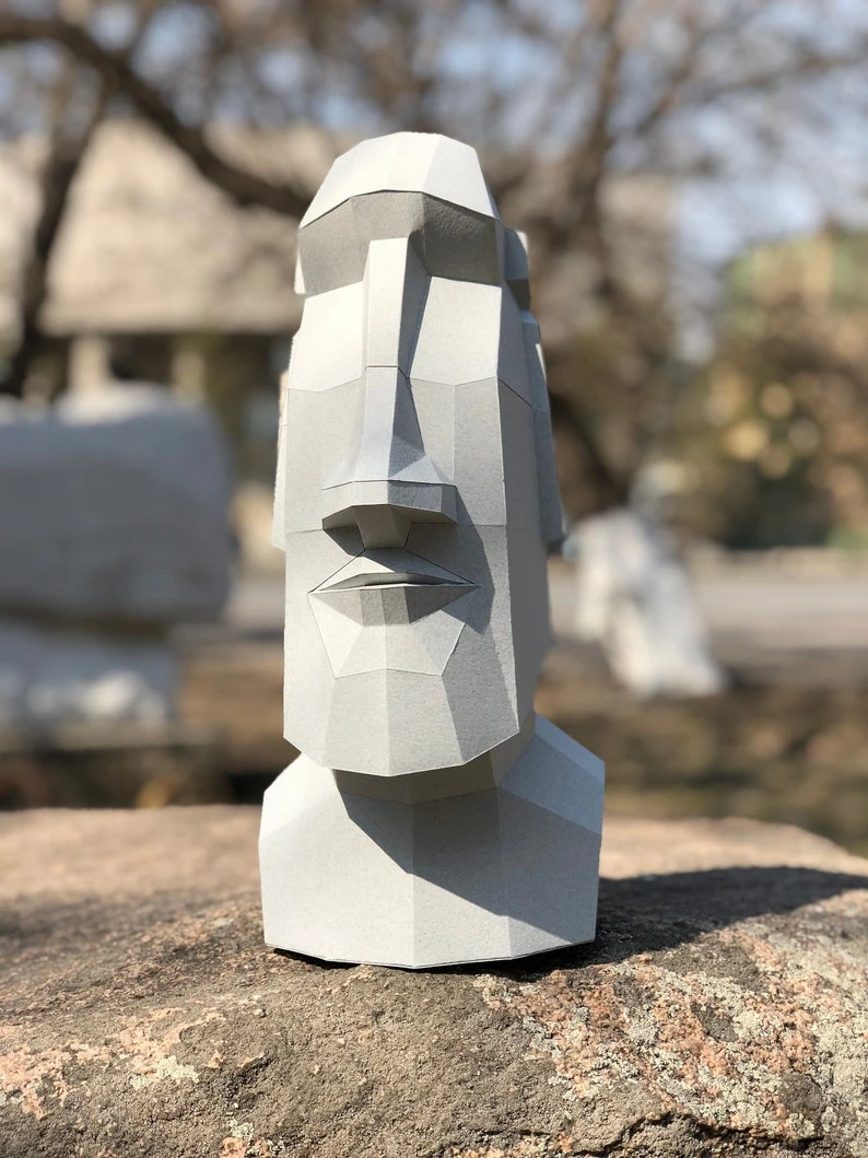 Papercraft 3D MOAI STONE STATUE Rapa Nui Easter Island pepakura pdf template art Low polygonal Paper Sculpture Diy gift Decor home office