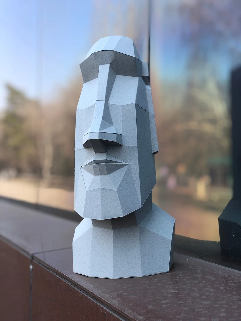 Papercraft 3D MOAI STONE STATUE Rapa Nui Easter Island pepakura pdf template art Low polygonal Paper Sculpture Diy gift Decor home office