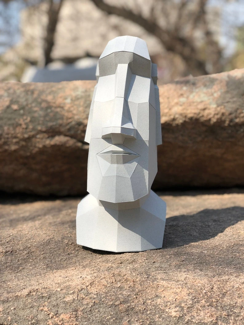 Papercraft 3D MOAI STONE STATUE Rapa Nui Easter Island pepakura pdf template art Low polygonal Paper Sculpture Diy gift Decor home office