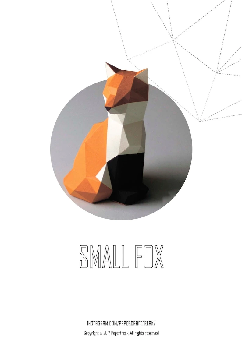 Papercraft 3D SMALL FOX Low Poly Paper Sculpture DIY gift Decor for home and office pepakura pattern template handmade animals chanterelle