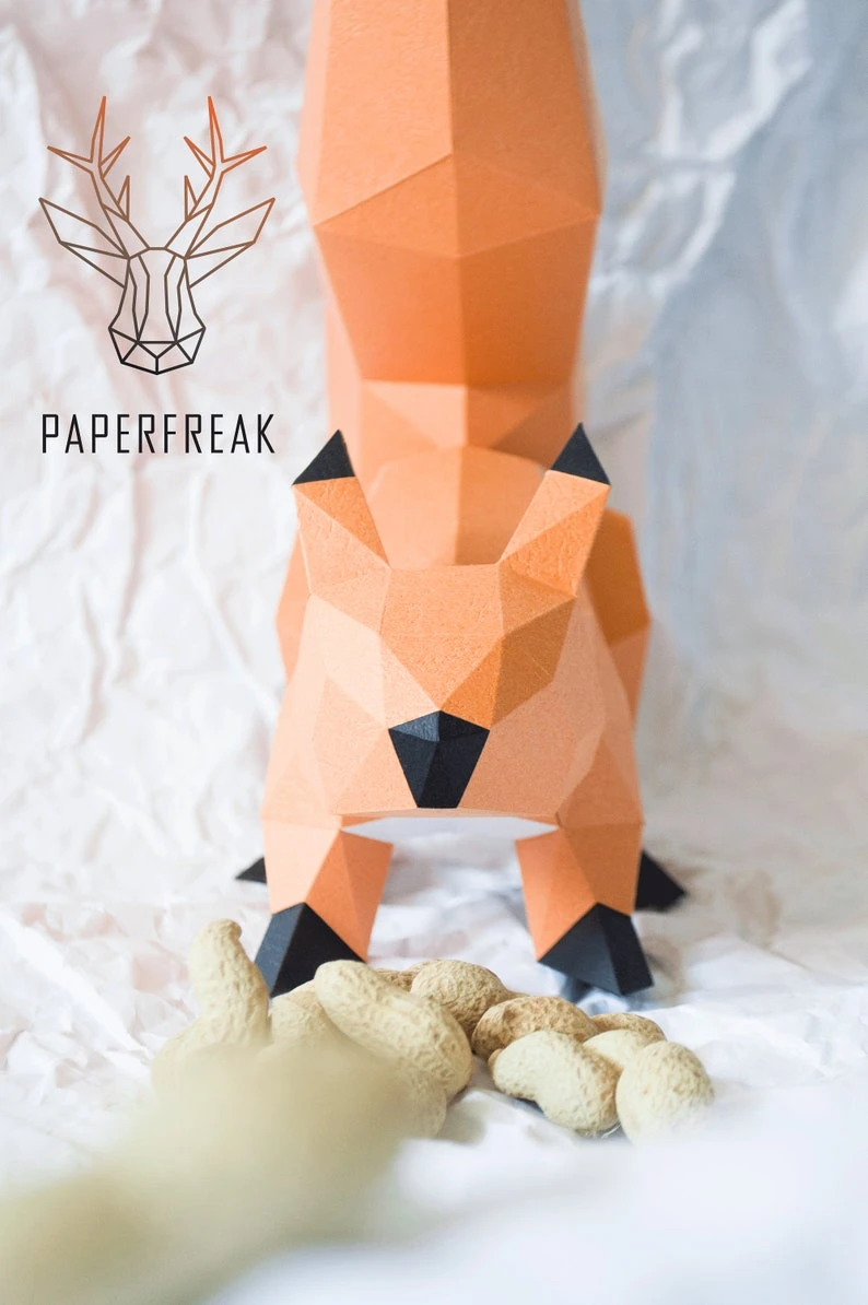 Papercraft 3d SQUIRREL 3D type 1 Low Poly Paper Sculpture DiY gift Decor for home office pepakura pattern template handmade animals dog