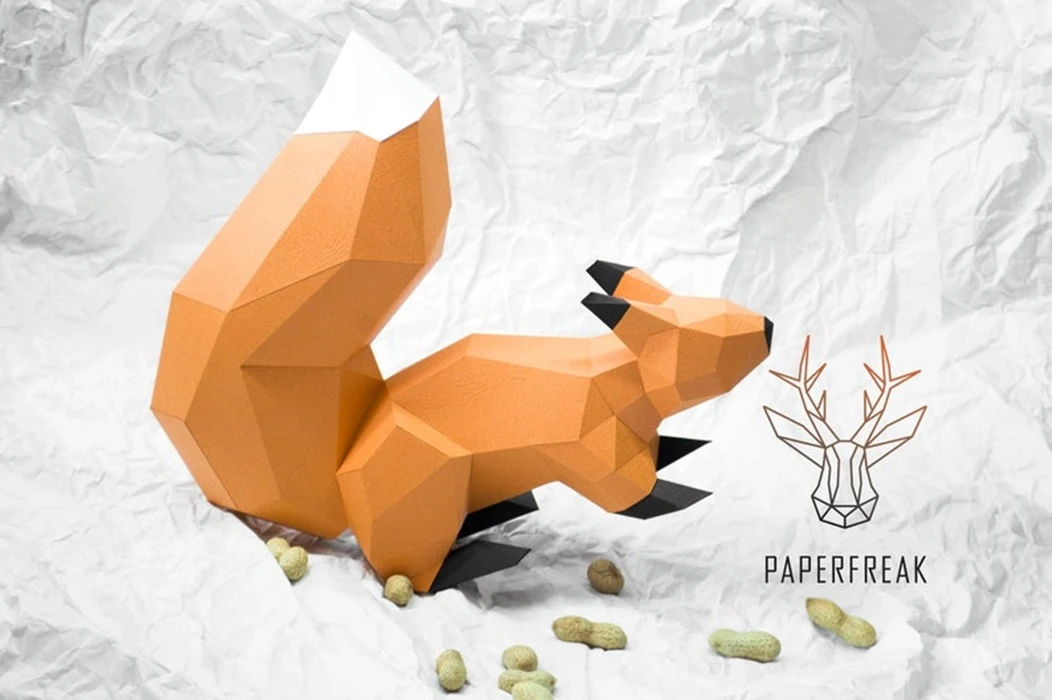 Papercraft 3d SQUIRREL 3D type 1 Low Poly Paper Sculpture DiY gift Decor for home office pepakura pattern template handmade animals dog