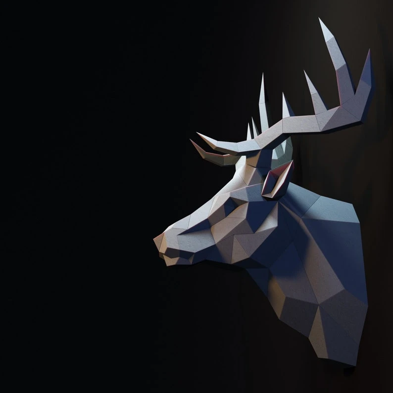 Papercraft 3D BIG DEER HEAD Low Poly Paper Sculpture DIy gift Decor for home loft and office pepakura pattern template animal polygonal art