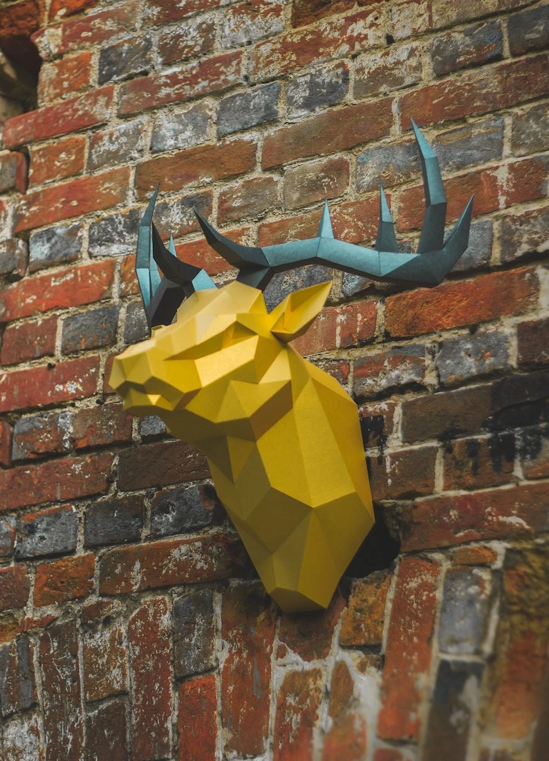 Papercraft 3D BIG DEER HEAD Low Poly Paper Sculpture DIy gift Decor for home loft and office pepakura pattern template animal polygonal art